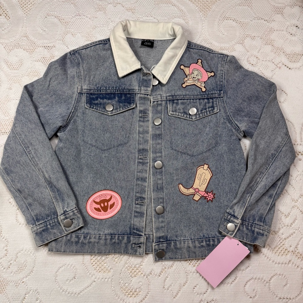 Disney Pixar Toy Story Denim Jacket with Patches Girls medium (8) NWT.